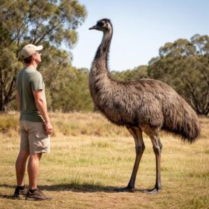 Emuen – australias raske kjempe uten vinger – En voksen emu kan bli opptil 1,9 meter høy og veie mellom 30 og 55 kilo. Emuen – australias raske kjempe uten vinger – En voksen emu kan bli opptil 1,9 meter høy og veie mellom 30 og 55 kilo.
